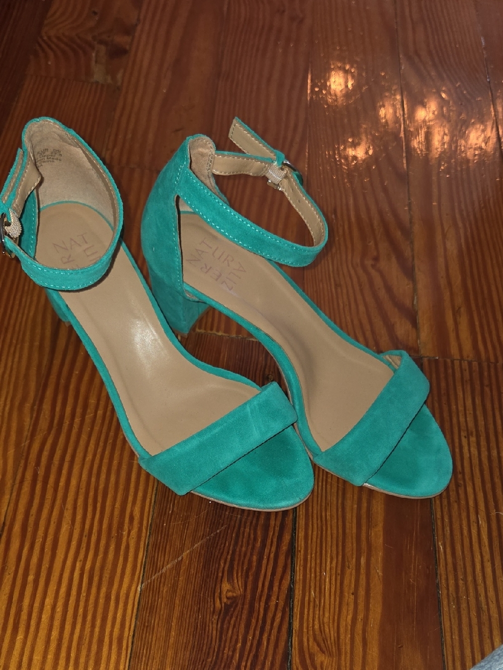 Naturalizer Vera Teal Suede Ankle-Strap Block Heels